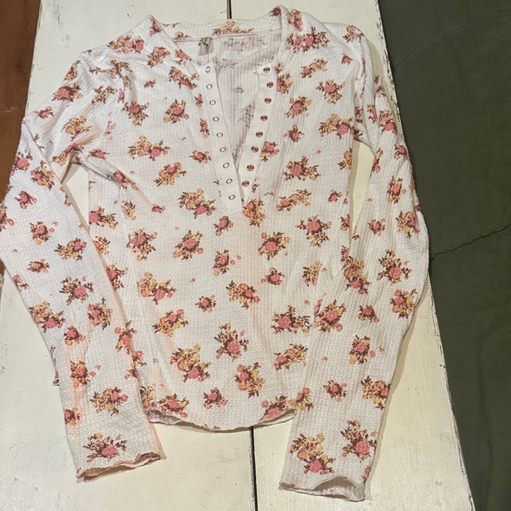 Free people Floral waffle Button-Up Women's Top